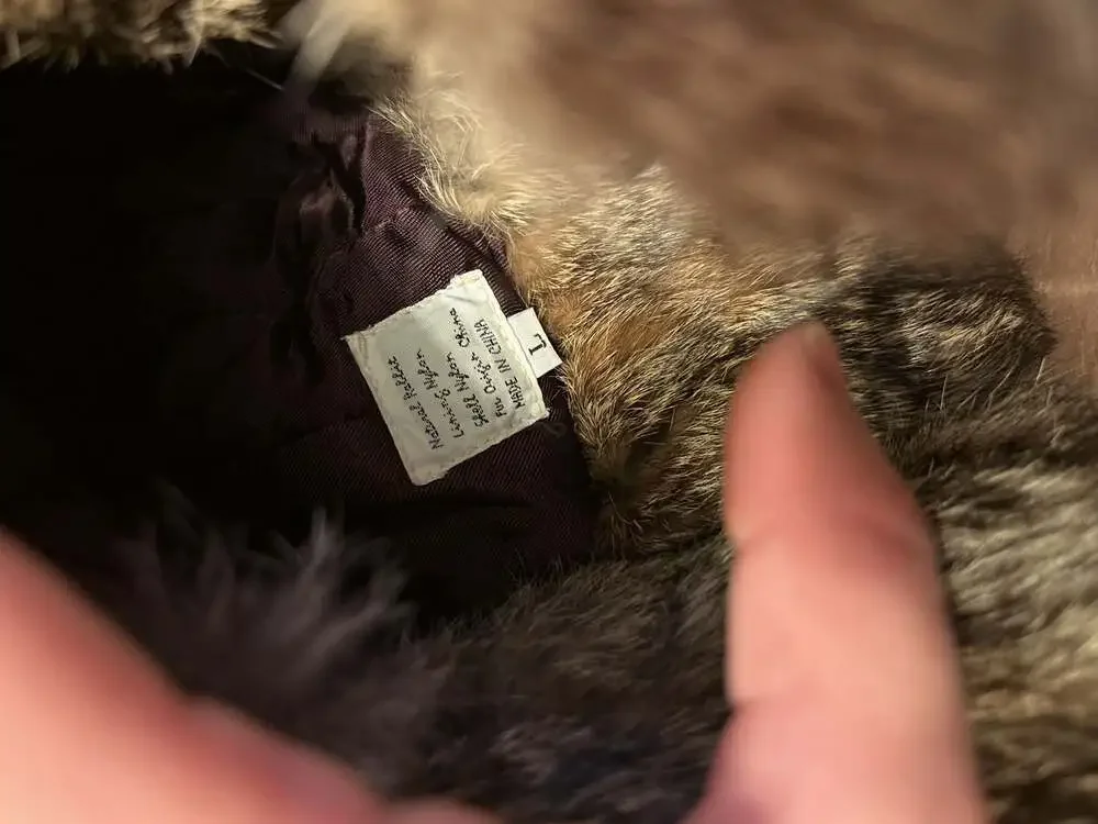 Mad Bomber Size L Green Nylon Real Genuine Rabbit Fur Trapper Hat